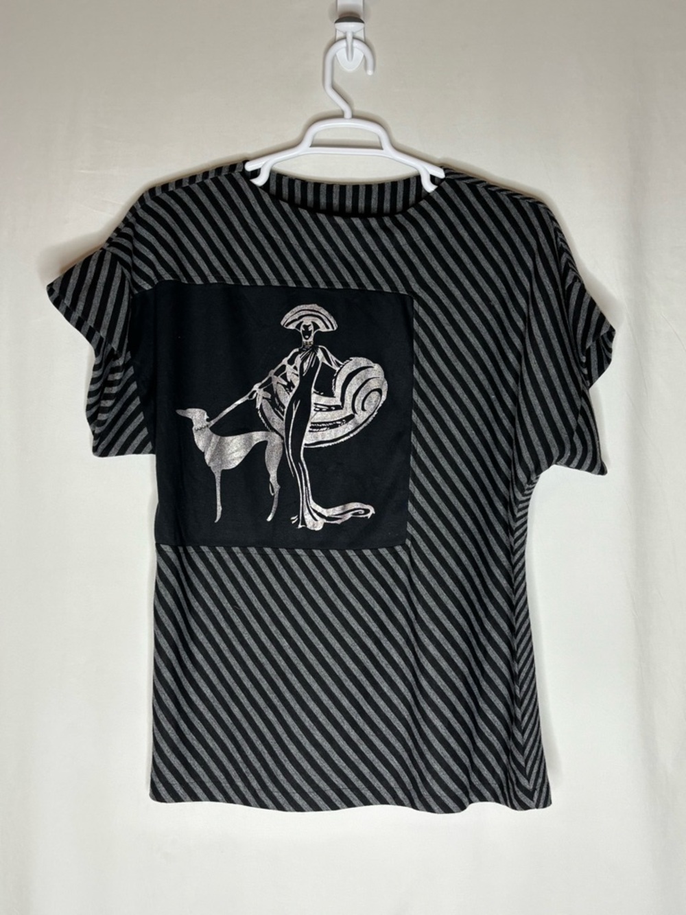 22 Shades Of Grey Black & Gray Striped Short Sleeve Tee with Graphic Panel